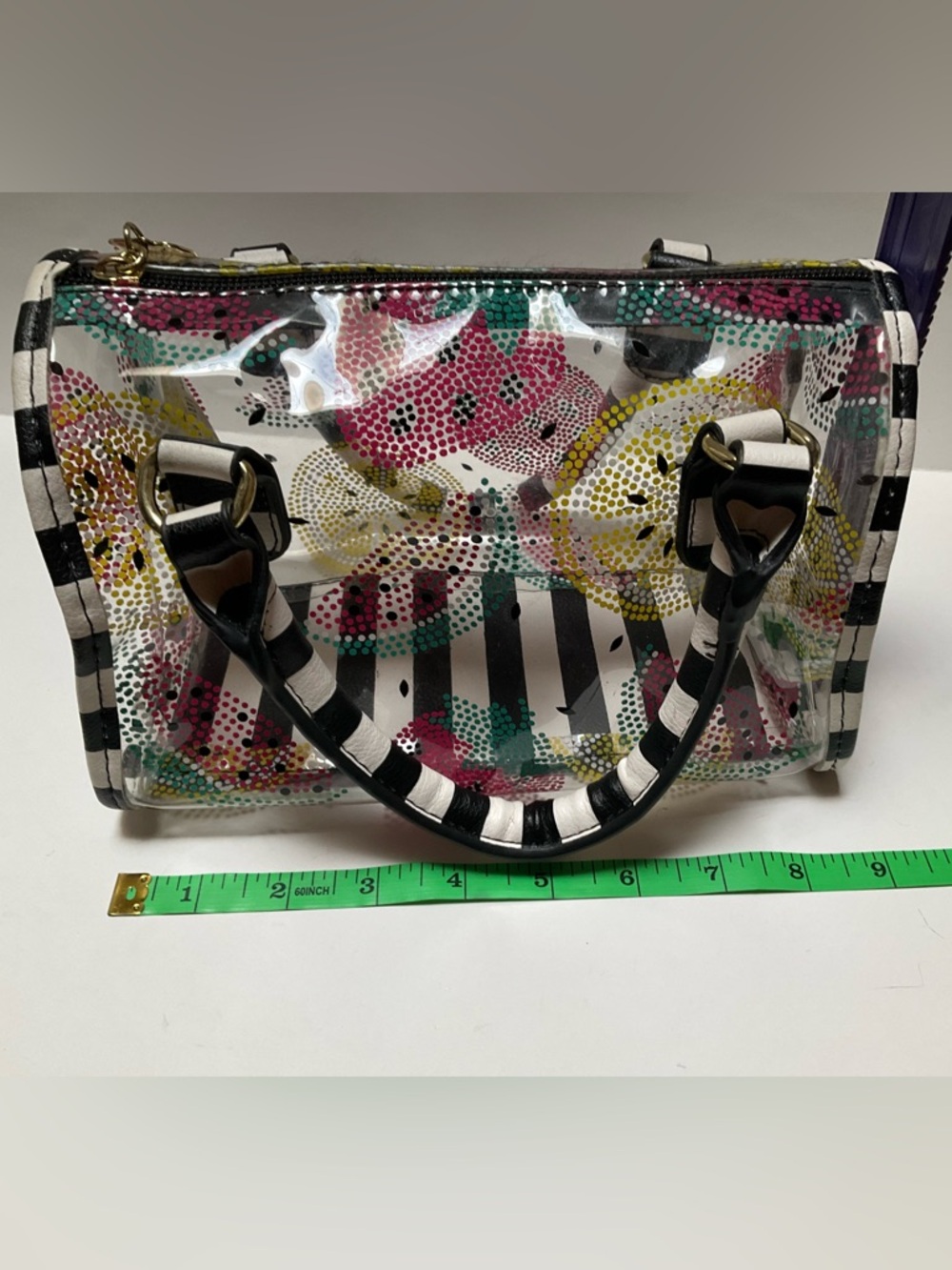 LUV Betsey transparent handbag watermelon black & white Stripes Summer Clear - Picture 5 of 9